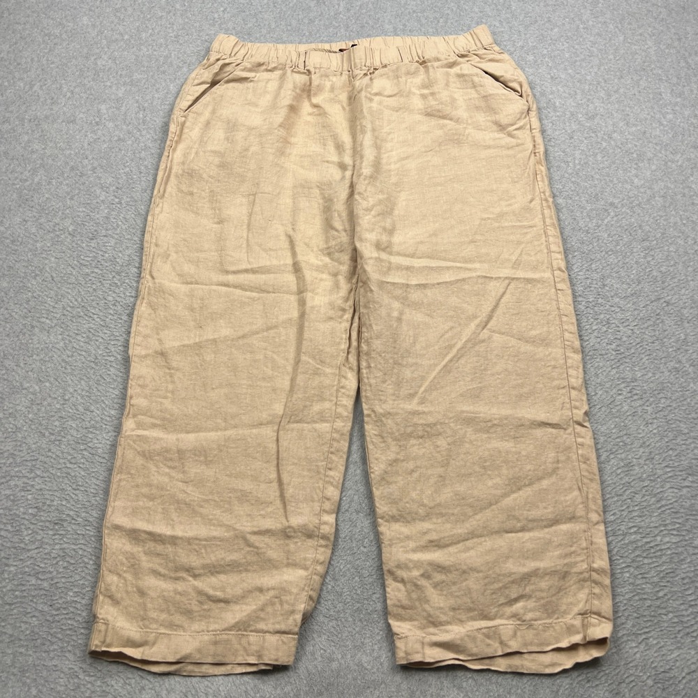 Quince 100% European Linen Pants Womens XL Driftwood Beige Wide Leg Cropped 25"